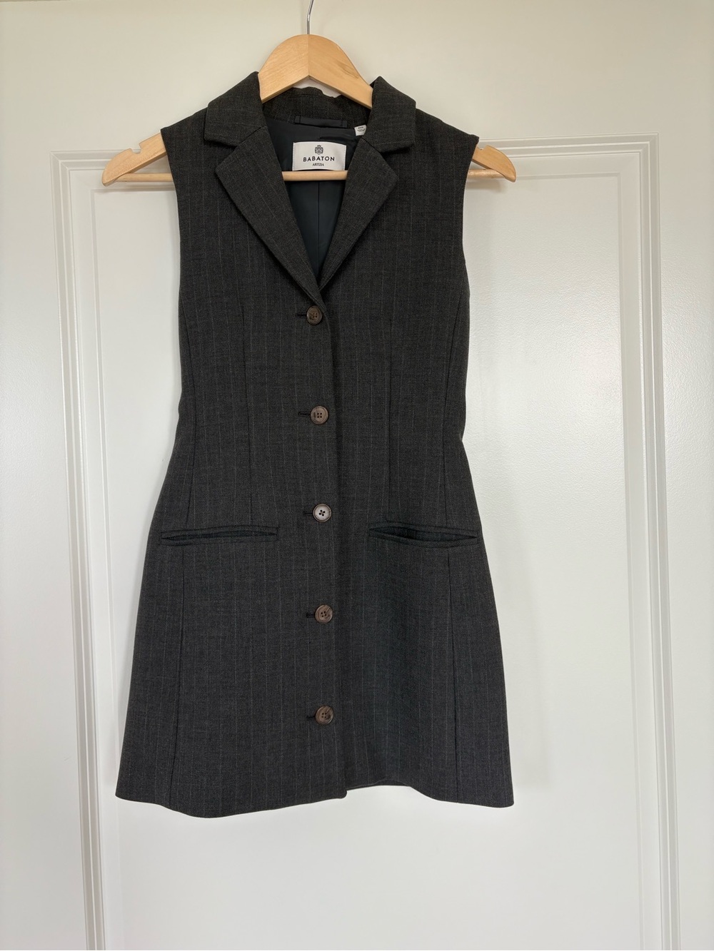 Babaton Charcoal Pinstripe Sleeveless Blazer Dress